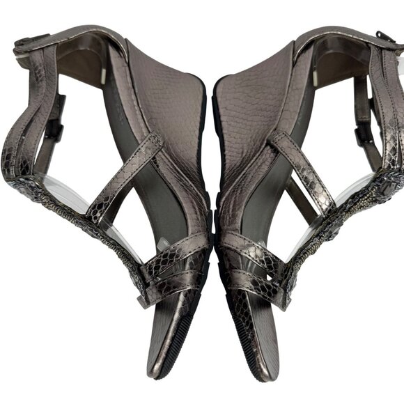 Y2K Kenneth Cole Reaction Bronze Faux Snake Skin Wedge Sequence Sandals Size 7.5 - Picture 9 of 12